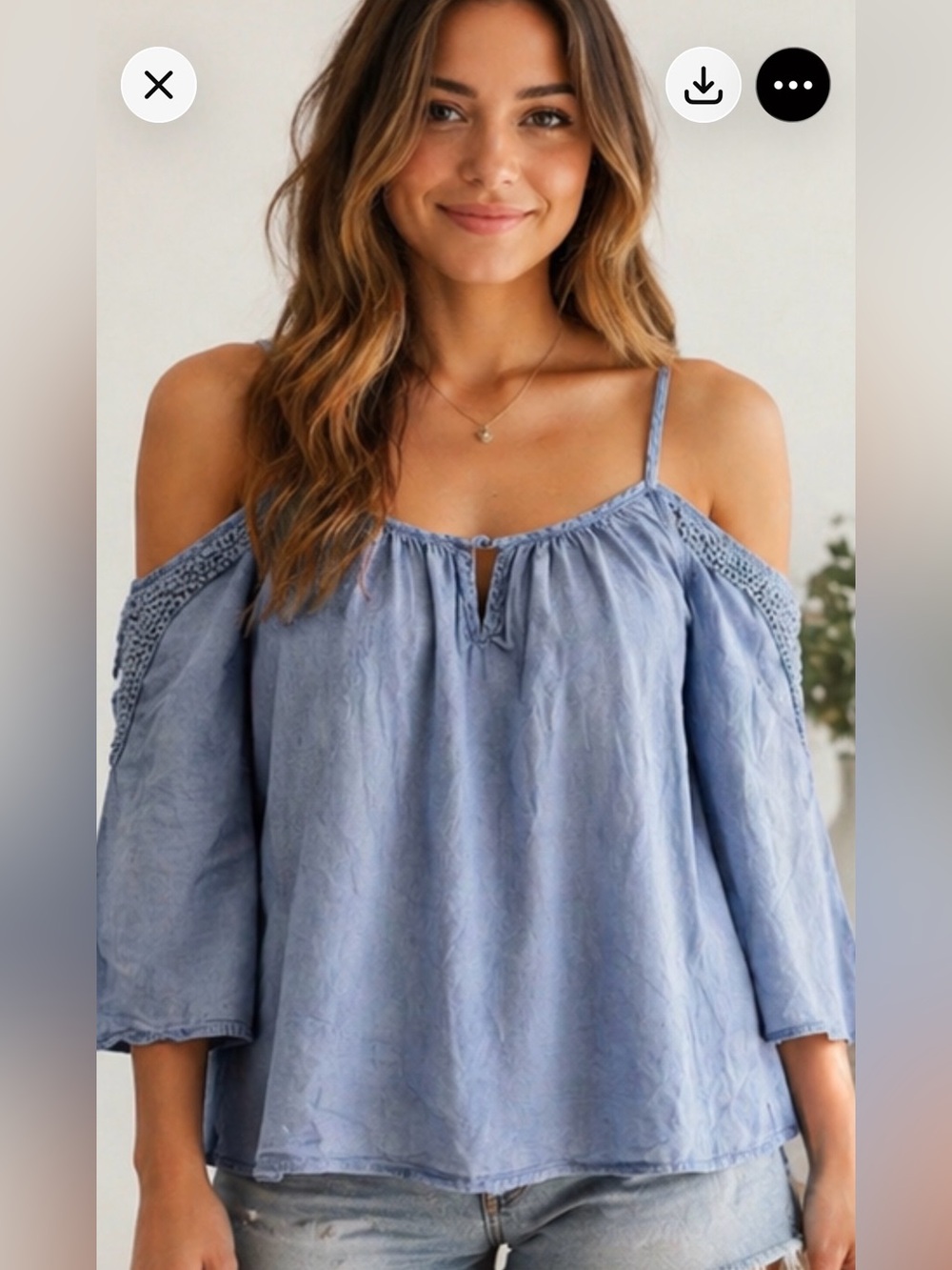 Knox Rose Light Blue Cold Shoulder Embroidered‎ blouse Small 💯 lyocell western